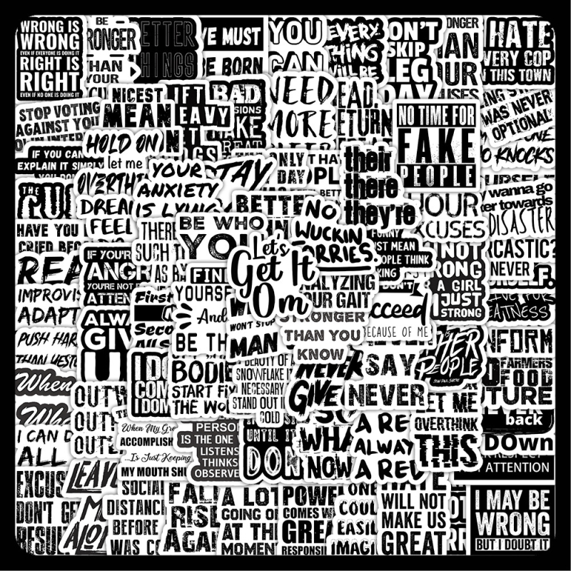 100 fekete szöveges matrica, kreatív, dekoratív jegyzetfüzet, írószer, kézi fiók, barkácsolás, vízálló matricák nagykereskedelemben