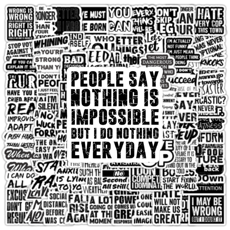 100 fekete szöveges matrica, kreatív, dekoratív jegyzetfüzet, írószer, kézi fiók, barkácsolás, vízálló matricák nagykereskedelemben