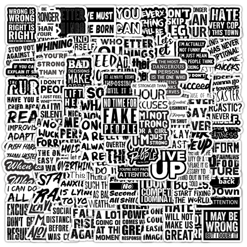 100 fekete szöveges matrica, kreatív, dekoratív jegyzetfüzet, írószer, kézi fiók, barkácsolás, vízálló matricák nagykereskedelemben