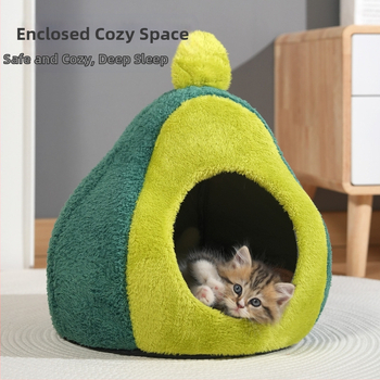 Χαριτωμένο κλουβί γάτας με αβοκάντο για το φθινόπωρο και τον χειμώνα, νέο κλειστό κλουβί κατοικίδιων, τρισδιάστατο, παχύρρευστο κλουβί για μικρά σκυλιά για όλες τις εποχές