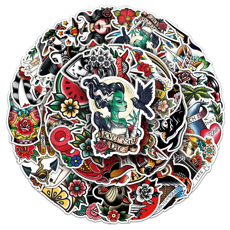 50 hüvelykes stílusú személyiség tetoválásmintás graffiti matricák laptop poggyász robogó dekoratív matricák