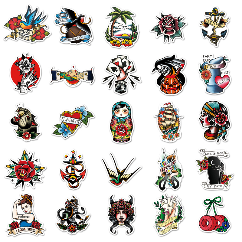 50 hüvelykes stílusú személyiség tetoválásmintás graffiti matricák laptop poggyász robogó dekoratív matricák