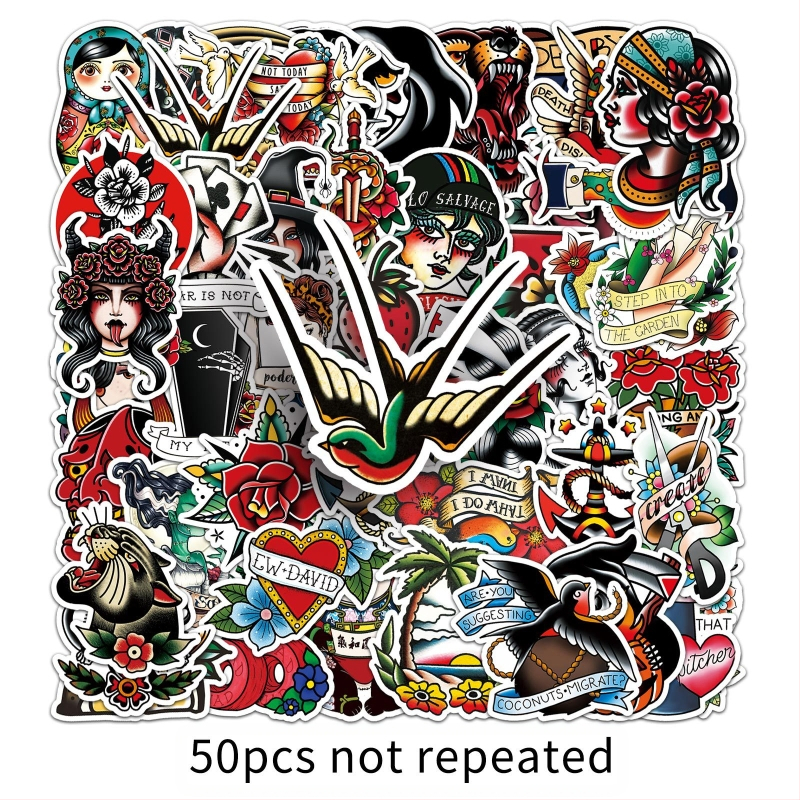 50 hüvelykes stílusú személyiség tetoválásmintás graffiti matricák laptop poggyász robogó dekoratív matricák