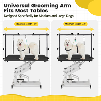 Koera trimmimislaud käetoe kõrgusega 35", laiusega 32" -47" reguleeritav, klambriga ja mitteistuva kabjaga