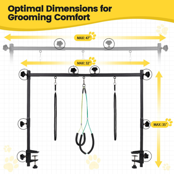 Koera trimmimislaud käetoe kõrgusega 35", laiusega 32" -47" reguleeritav, klambriga ja mitteistuva kabjaga