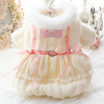 Koerariided sügis ja talvine paks kassiprintsess kleit pehme karusnahast veojõuga väikese koera teddy lemmikloom 5883