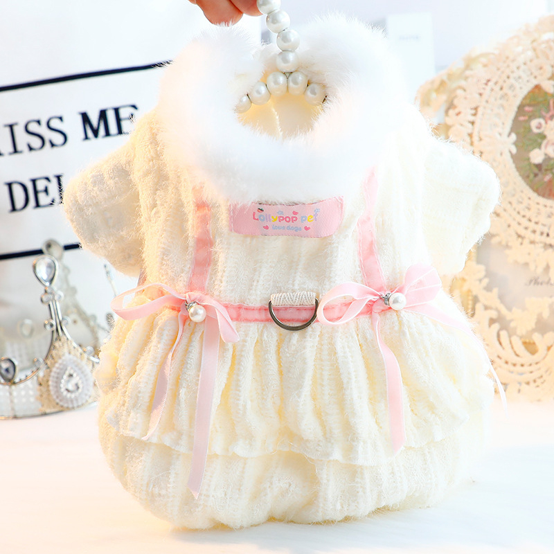 Koerariided sügis ja talvine paks kassiprintsess kleit pehme karusnahast veojõuga väikese koera teddy lemmikloom 5883