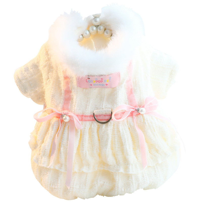 Koerariided sügis ja talvine paks kassiprintsess kleit pehme karusnahast veojõuga väikese koera teddy lemmikloom 5883