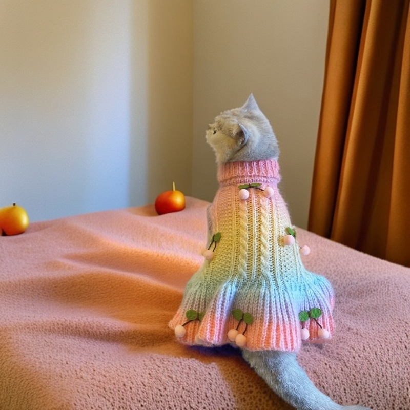 Котки Есен и Зима Нова Сладка Череша Жилетка Рокля Кученце Малко и Средно Биксия Йоркшир Marzis Градиент