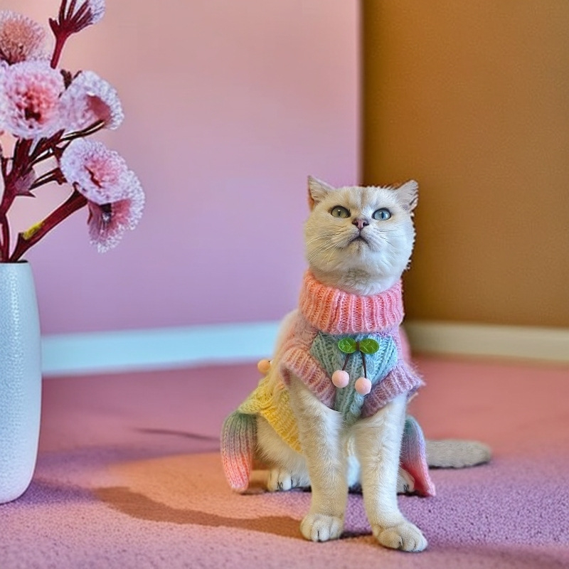 Котки Есен и Зима Нова Сладка Череша Жилетка Рокля Кученце Малко и Средно Биксия Йоркшир Marzis Градиент