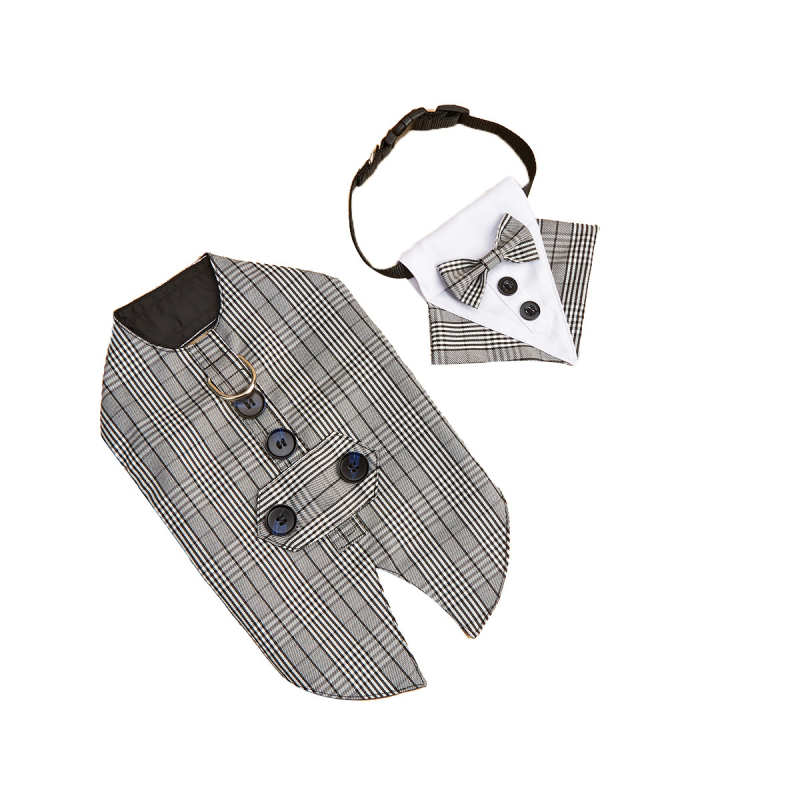 Tanpopo Transfrontalier Exclusiv Pet Tuxedo Pet Haine Pet Îmbrăcăminte Pet Costum de Nuntă în Carouri pentru Câini
