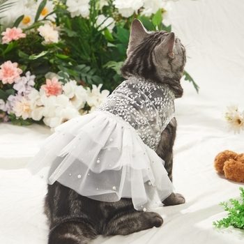 Ρούχα για κατοικίδια Χαριτωμένο φόρεμα Sherina για σκύλους Γάτα Φόρεμα γάμου με πλέγμα για τούρτες για κατοικίδια Αμάνικο φόρεμα για κατοικίδια