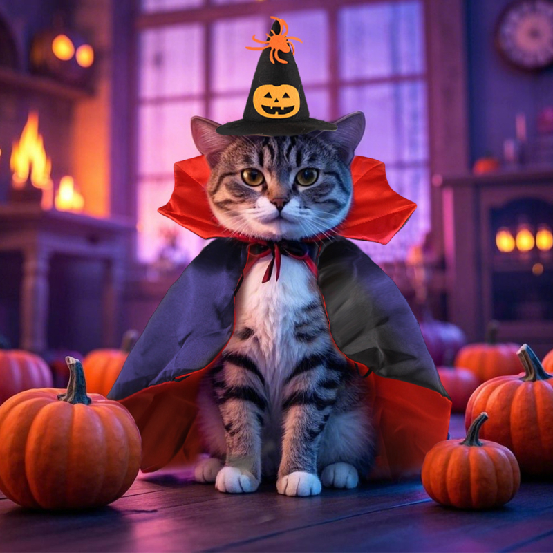 Хелоуин домашен любимец паяк шапка вещица шапка наметало от две части котка Всички светии забавен костюм трансформация костюм