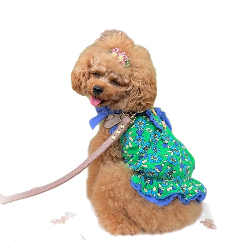 2025. aasta uus lemmikloomale mõeldud malta teksasärk, vest, puhas puuvillane lilleline lipsuga ja kraega kleit