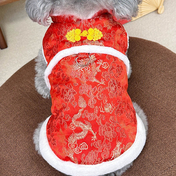 Kutyaruhák téli meleg piros pamuttal bélelt kisállat mackó plüss kutya újév ünnepi kínai stílusú Tang öltöny
