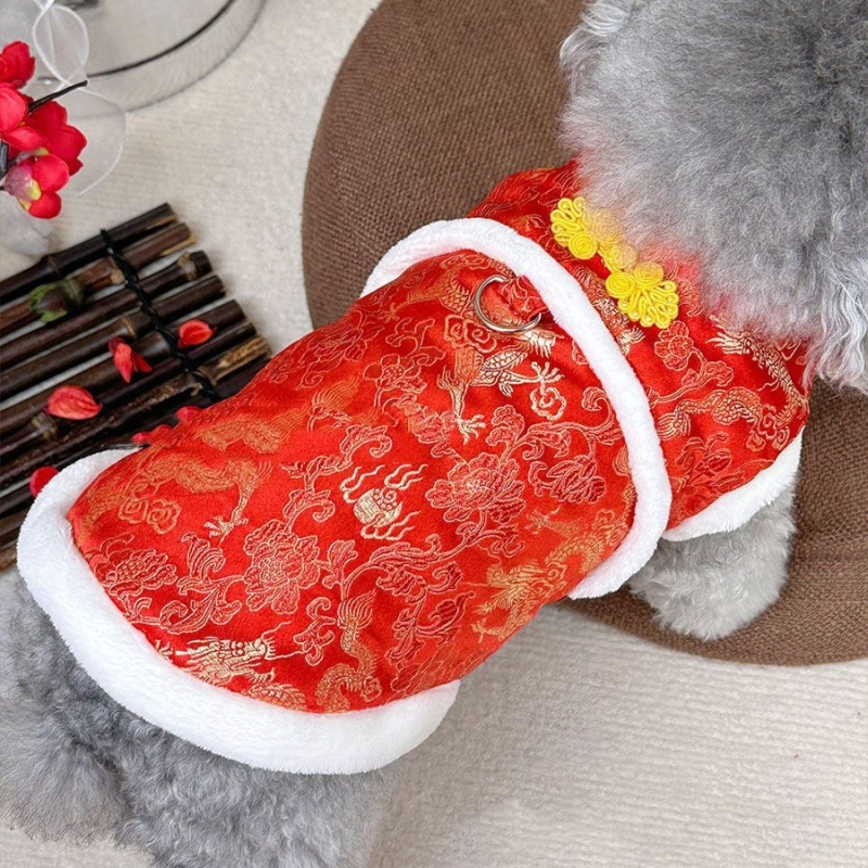 Kutyaruhák téli meleg piros pamuttal bélelt kisállat mackó plüss kutya újév ünnepi kínai stílusú Tang öltöny