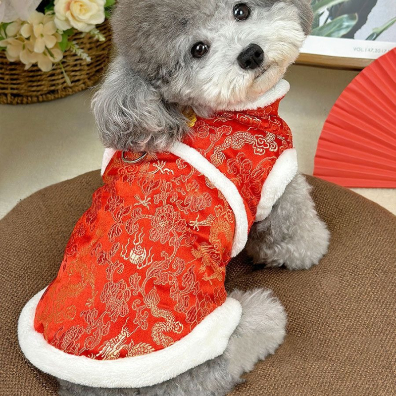 Kutyaruhák téli meleg piros pamuttal bélelt kisállat mackó plüss kutya újév ünnepi kínai stílusú Tang öltöny