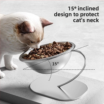 Rozsdamentes acél kisállat tál, magas háromlábú nyakvédelemmel, macska tál, kutya tál, kopogásgátló, nagy kapacitású macska etetőtál, kisállat kellékek