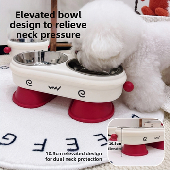 Ψηλό μπολ για κατοικίδια σε διασυνοριακό επίπεδο, αντικραδασμικό, προστασία αυχενικών σπονδύλων, διπλό μπολ για τάισμα και πόση, ατομικά συσκευασμένο μπολ δύο σε ένα για γάτες
