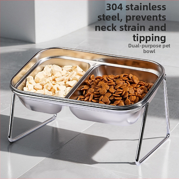Új 304 rozsdamentes acél macskatál dupla tál eledel víz integrált macskatál nyakvédelemmel kopogásgátló állateledel nagykereskedelem