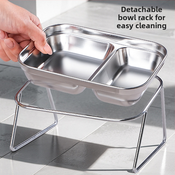 Új 304 rozsdamentes acél macskatál dupla tál eledel víz integrált macskatál nyakvédelemmel kopogásgátló állateledel nagykereskedelem