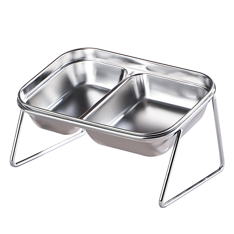 Új 304 rozsdamentes acél macskatál dupla tál eledel víz integrált macskatál nyakvédelemmel kopogásgátló állateledel nagykereskedelem