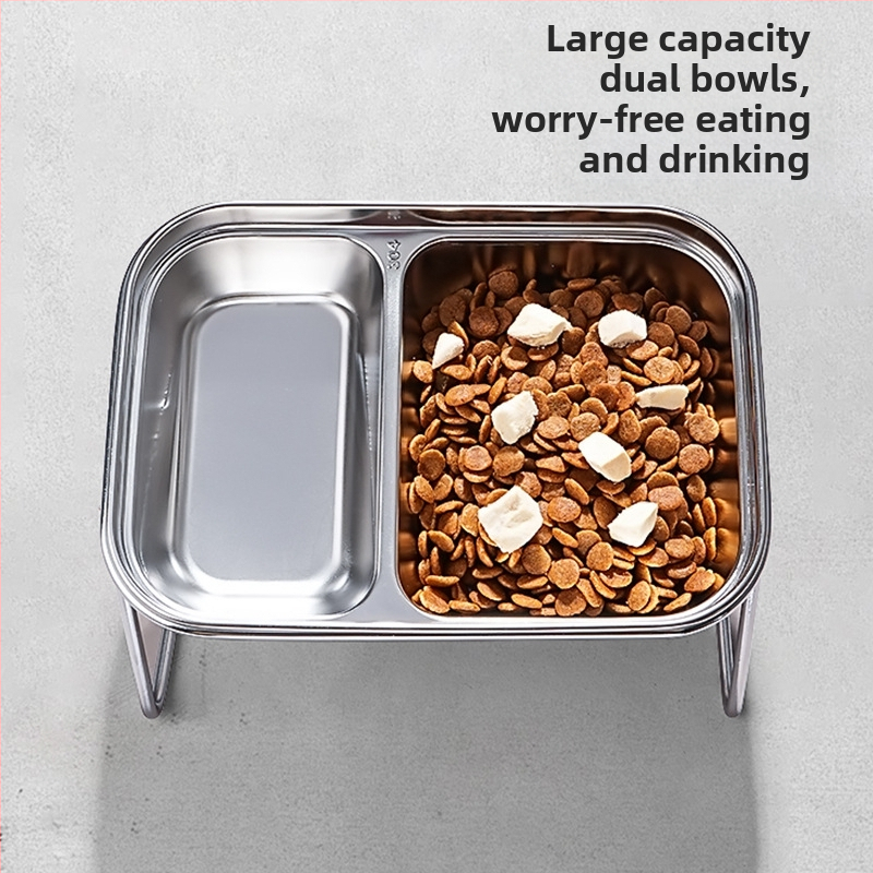 Új 304 rozsdamentes acél macskatál dupla tál eledel víz integrált macskatál nyakvédelemmel kopogásgátló állateledel nagykereskedelem