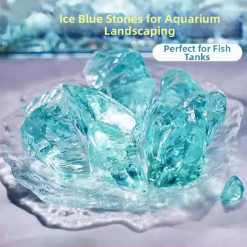 Akvaariumi haljastus, kristallpõhjaga, liustiku kaunistused, jääsinine Trooja hobune, kristallpõhjaga, liivane maastik, klaasist kaunistus