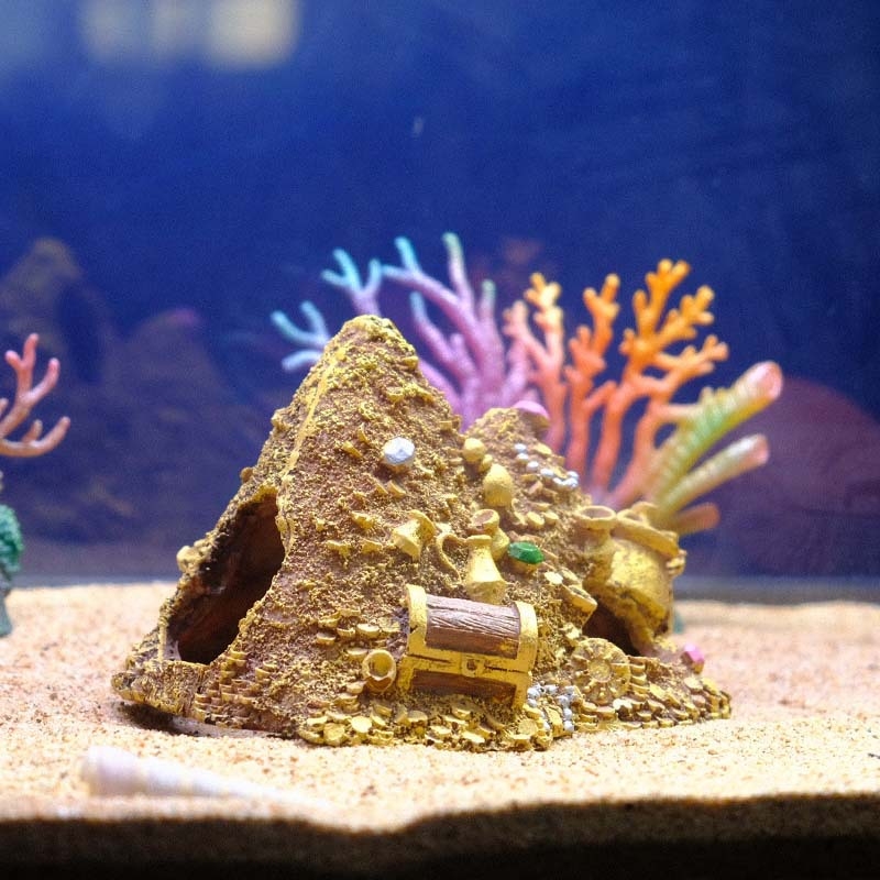 Akvárium dekoráció, rajzfilm díszek, halak és garnélák elkerülő ház, akvárium tájkép, ananászház elkerülő barlang, jinshani paoshani kincsesláda