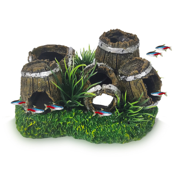 Akvárium Dekoratív Tájdíszek Boroshordó Gyantával Kézműves Hal és Garnélarák Szökési Lyuk Öt Hordós Kombinált Boroshordó Határokon Átnyúló Forró Termékek