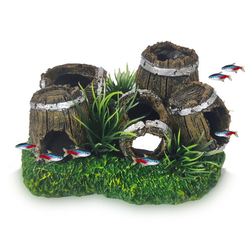 Ornamente decorative pentru acvariu, butoi de vin, rășină, artizanat, gaură de evadare pentru pești și creveți, combinație de cinci butoaie, butoi de vin, produse fierbinți transfrontaliere