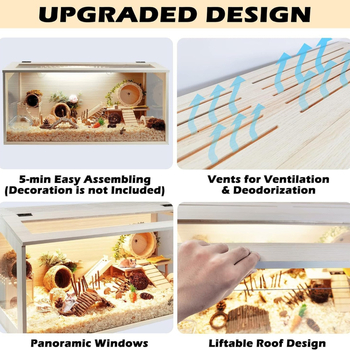 Ξύλινο κουτί για κατοικίδια, πλήρες σετ ταΐστρας κοτόπουλου ρουτίνης, χάμστερ, αναρρίχηση, βίλα τοπίου, κουτί ταΐστρας κοτόπουλου σταθερής θερμοκρασίας, μασίφ ξύλο