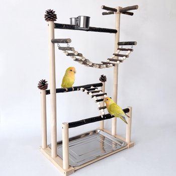 Μεγάλη διαδραστική βάση εκπαίδευσης παπαγάλων, ξύλινη σκάλα για παπαγάλους, κλαδί, περιστρεφόμενη βάση πουλιών, συνδυαστική βάση με στύλους