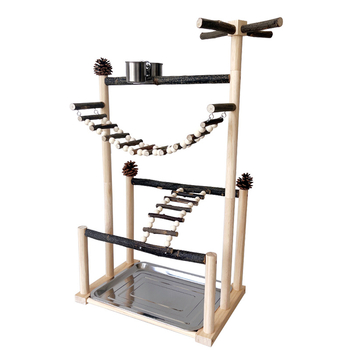 Μεγάλη διαδραστική βάση εκπαίδευσης παπαγάλων, ξύλινη σκάλα για παπαγάλους, κλαδί, περιστρεφόμενη βάση πουλιών, συνδυαστική βάση με στύλους