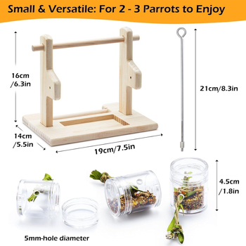 Ράφι σταθμού αναζήτησης τροφής από μασίφ ξύλο παπαγάλου, ανθεκτική στο δάγκωμα ράμφους ράβδος σταθμού λείανσης από ακρυλικό διαφανές κουτί φαγητού, διασκεδαστικό παιχνίδι παπαγάλου