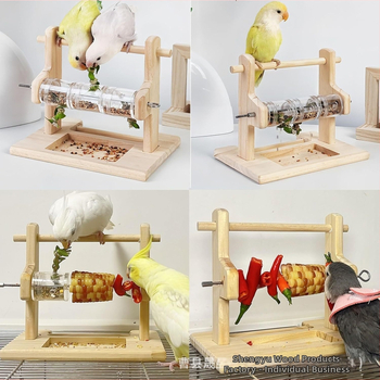 Ράφι σταθμού αναζήτησης τροφής από μασίφ ξύλο παπαγάλου, ανθεκτική στο δάγκωμα ράμφους ράβδος σταθμού λείανσης από ακρυλικό διαφανές κουτί φαγητού, διασκεδαστικό παιχνίδι παπαγάλου