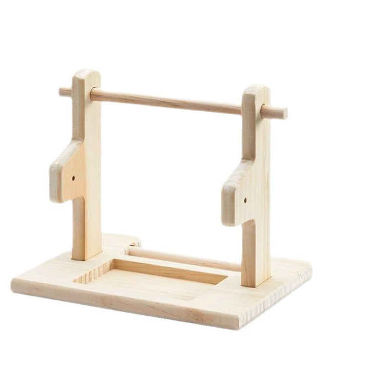 Papagoi täispuidust söödajaama riiul, küüniste jahvatamine, noka hammustusekindel jaamavarras, akrüülist läbipaistev toidukarp, lõbus papagoi mänguasi