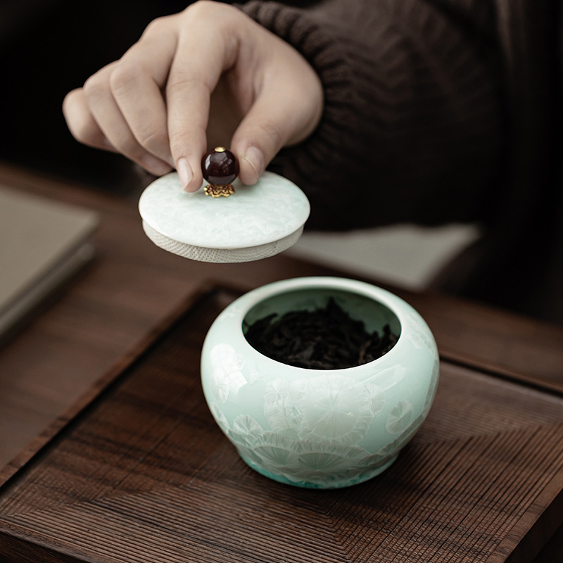 Jääkristallroheline ümmargune kõhutäis keraamiline purk majapidamistee ladu suletud purk hoiupurk teekomplekti tarvikud hoiupurk