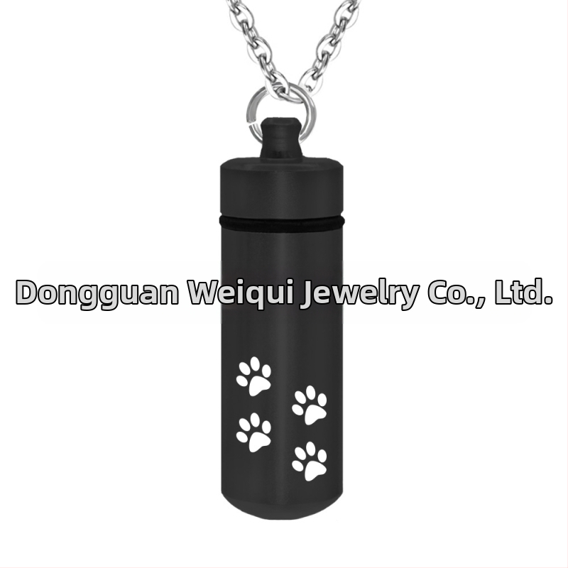 Egyszerű fekete karommintás hengeres hamu emlékérmék medál köröm felirattal személyre szabott parfümös üveg nyaklánc hamuüveg