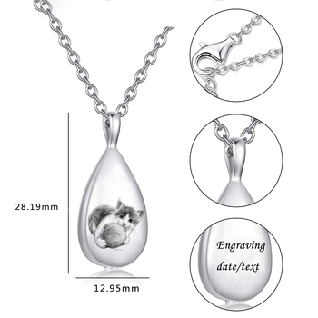 Ārējās tirdzniecības jauna ūdens piliena nerūsējošā tērauda smaržu pudeles kaklarota, pelnu lādītes piemiņas kulons ar ķēdes pelnu lādītes burku