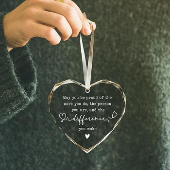 „Independent Station Supply“ širdies formos stiklinis knygų lentynos pakabukas, kalėdinės eglutės dekoracijos pakabukas, širdies formos atminimo teksto rašto pakabukas