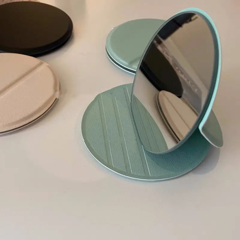 Кожено мини преносимо малко огледало за грим, вертикално малко кръгло огледало, многоцветно персонализируемо лого, необходимо за пътуване