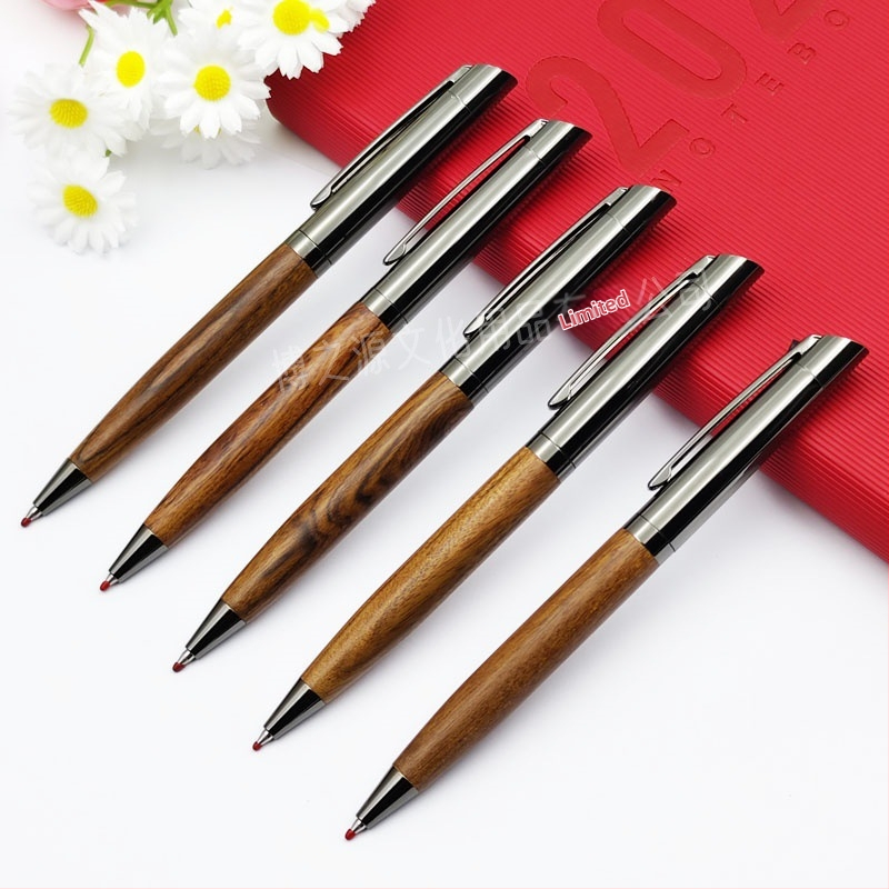 Rózsafa forgó zselés toll 0,5 fekete vízálló toll 5 db-os csomag Határokon átnyúló, népszerű fa toll Kiváló minőségű aláírás toll