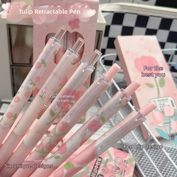 Ροζ Τουλίπα Υψηλής Χρωματικής Αξίας Στυλό Wind Push 0.5st Γρήγορο Στυλό με Πινέλο για Κορίτσια, Μαθητές, Στυλό Gel, Μαύρο Στυλό