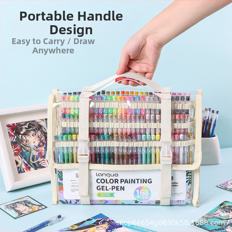 Határokon átnyúló kézikönyv, tollfestés, 162 színű ajándékdoboz-készlet, színes géltoll, akril jelölőtoll, nagy kapacitású