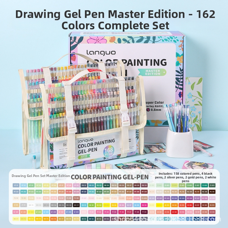 Határokon átnyúló kézikönyv, tollfestés, 162 színű ajándékdoboz-készlet, színes géltoll, akril jelölőtoll, nagy kapacitású