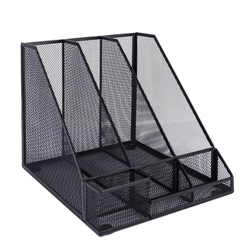 Deli 78987 тройна метална мрежеста рамка за файлове, етажерка за книги, настолен държач за файлове с три решетки и държач за химикалки, офис кабинет