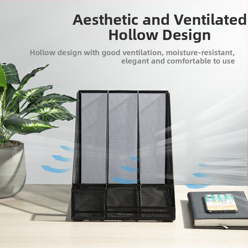 Deli 78987 тройна метална мрежеста рамка за файлове, етажерка за книги, настолен държач за файлове с три решетки и държач за химикалки, офис кабинет