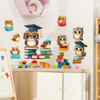 Κινούμενα σχέδια βιβλίο κουκουβάγια υπνοδωμάτιο σαλόνι βεράντα κοιτώνα διακόσμηση σπιτιού ταπετσαρία αυτοκόλλητη χονδρική HY-D038