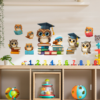 Κινούμενα σχέδια βιβλίο κουκουβάγια υπνοδωμάτιο σαλόνι βεράντα κοιτώνα διακόσμηση σπιτιού ταπετσαρία αυτοκόλλητη χονδρική HY-D038